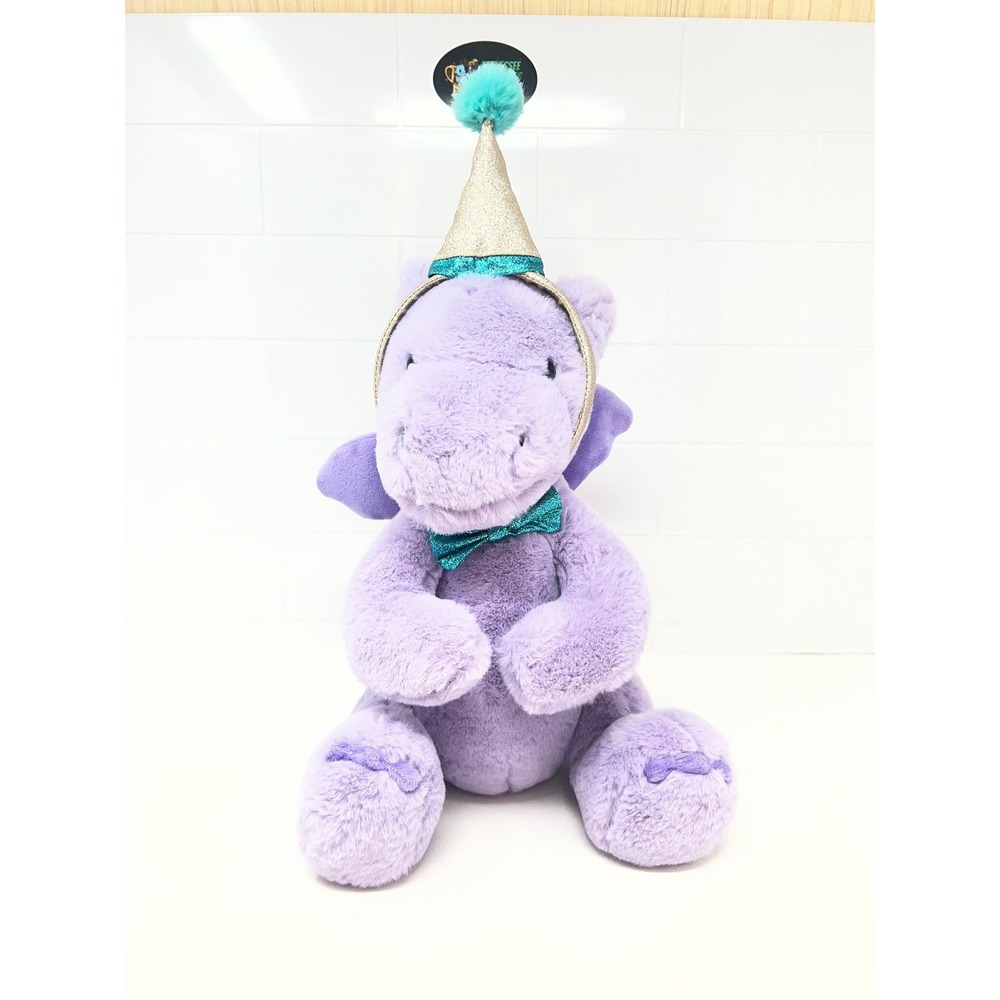 FAO Schwarz Purple Dragon Plush Party Hat Bow Tie Stuffed Animal 15 inch